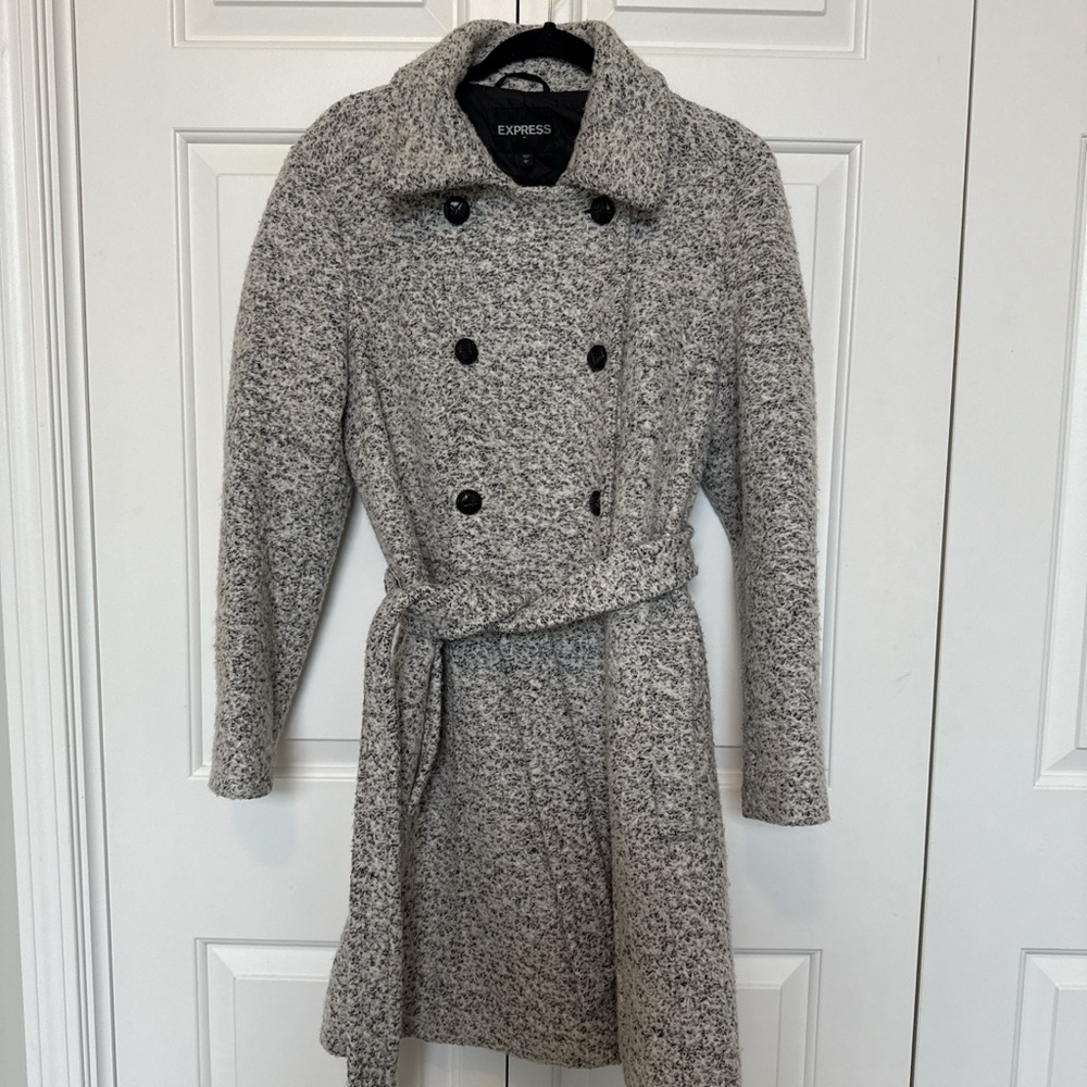 Express Charcoal Double-Breasted Belted Coat